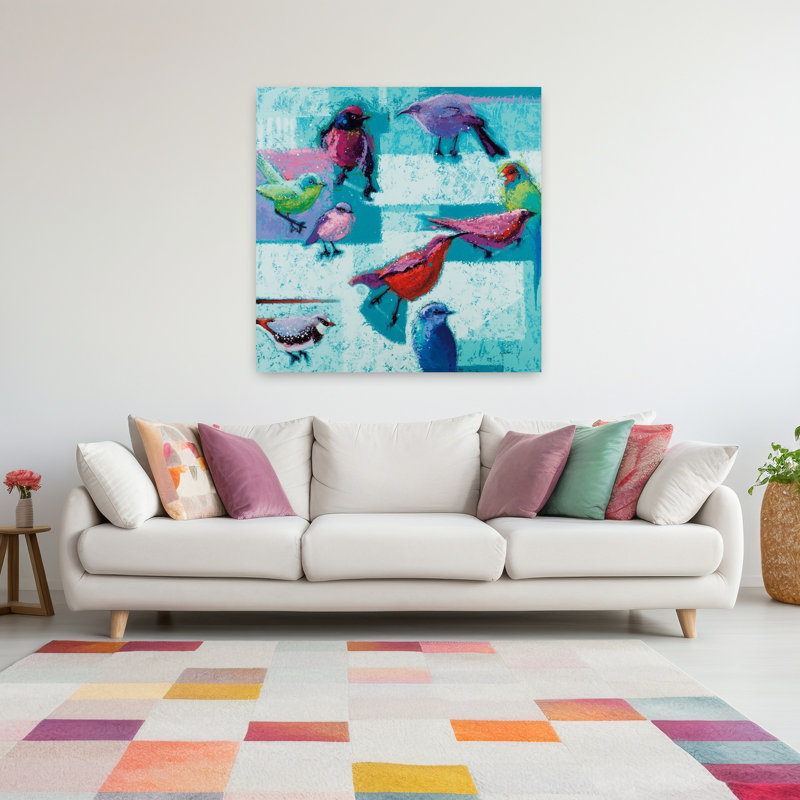 Art d'oiseau contemporain abstrait Odd Flock, H 48 po x l 48 po