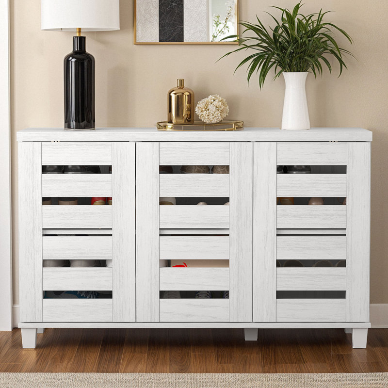 Armoire de rangement pour chaussures 16 paires Millan, Blanc perle