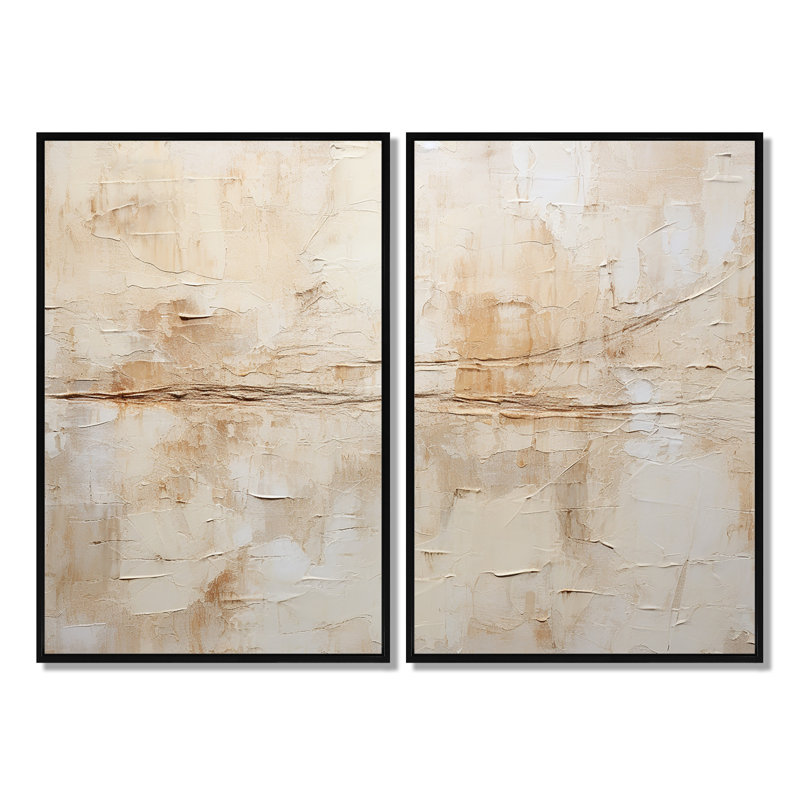 Minimalisme beige et blanc intemporel - art mural moderne bleu 2 panneaux, Impression encadrée flottante, Black