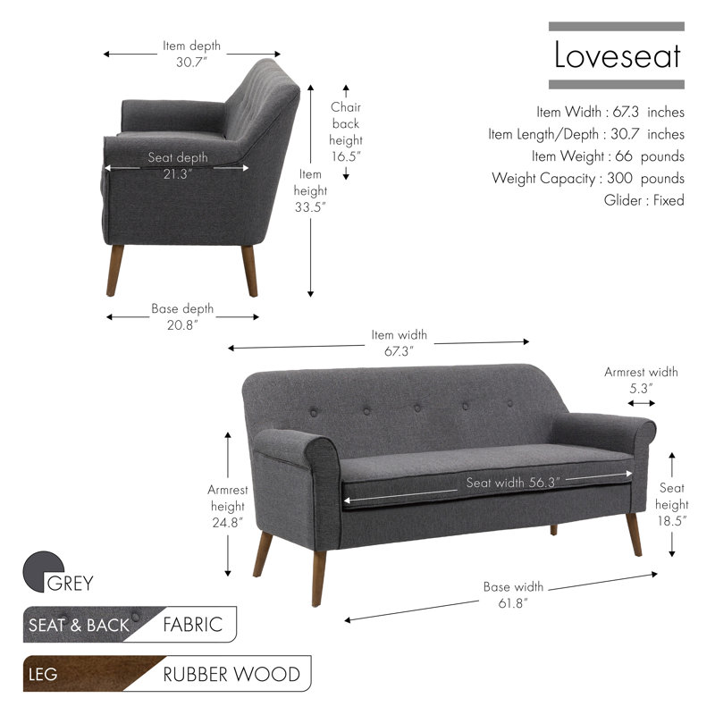Dorita 67.3'' Wide Loveseat, Gray Polyester Blend