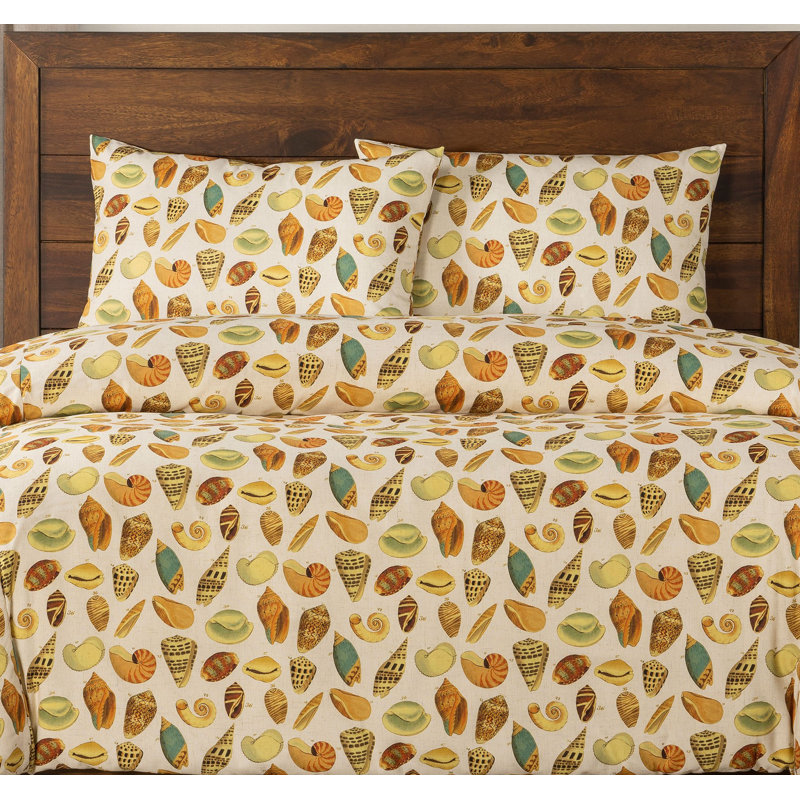 Seashell Print Duvet Cover Set, California King Duvet Cover + 2 King Shams
