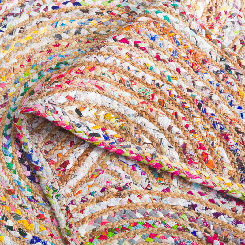 Tapis beige / blanc tissé à la main Demaio, Oval 6 pi x 9 pi
