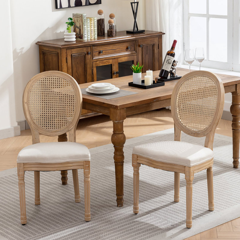 Meuble, cadre en bois massif de style français, peinture antique, toile de lin, dos en rotin, Lin beige