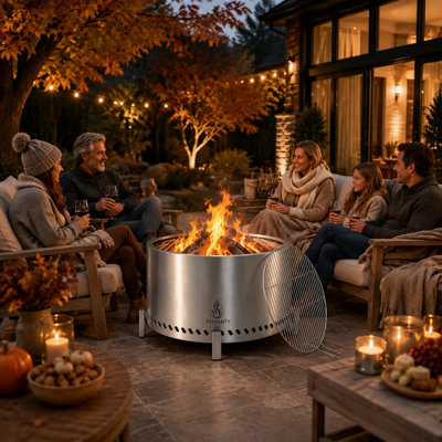 TATAANTY 20" Smokeless Fire Pit, Stainless Steel Wood Burning Outdoor Fireplace with Stand and Grill Rack, Portable Backyard Bonfire Stove for Patio, Camping & Gatherings
