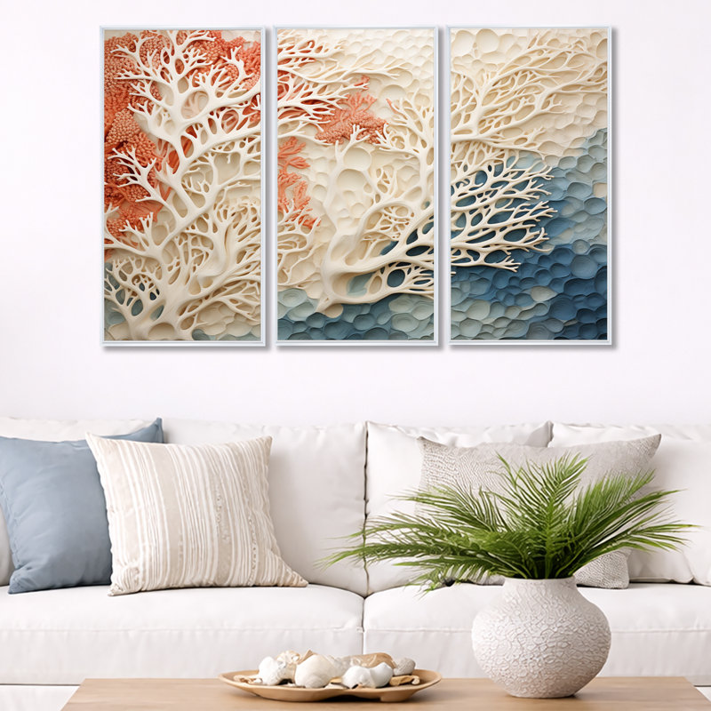 Forcier - ensemble d'impression d'art mural corail sous l'eau, H 28 po x l 36 po x P 1 po, Cadre flottant blanc