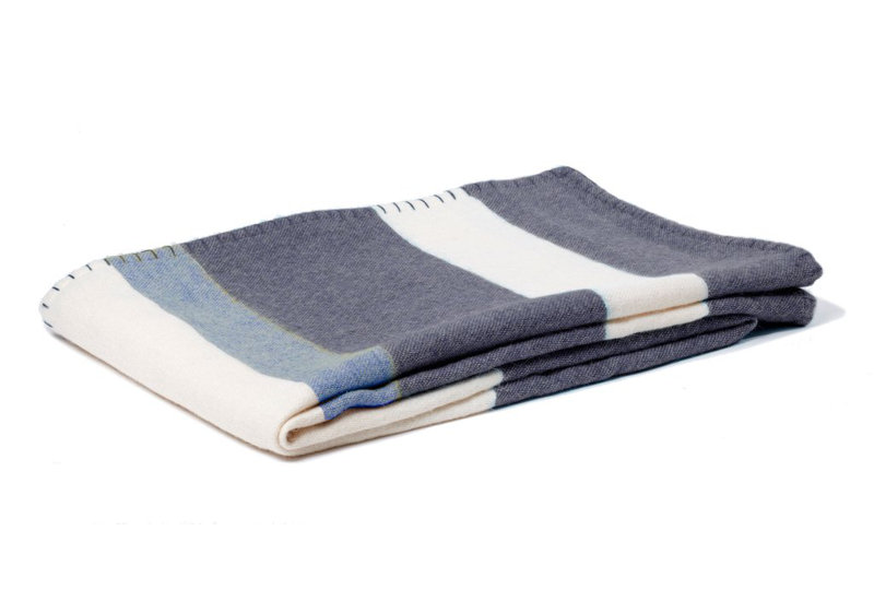 Block Stripe Woven Baby Alpaca Throw Blanket, Navy/Periwinkle