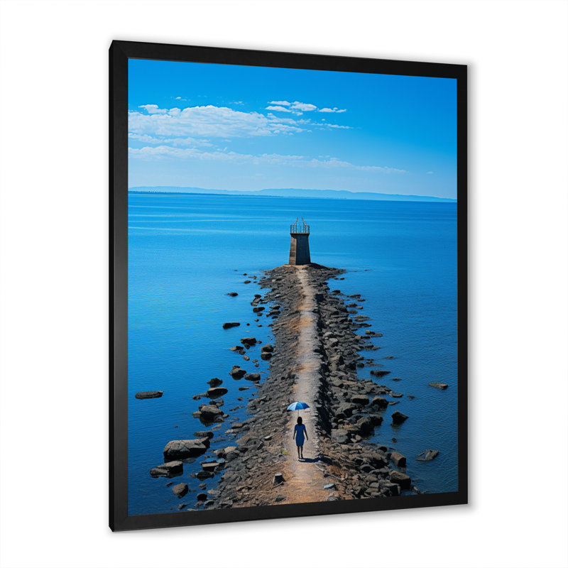 «Coastal Seaside Stroll I» sur toile, H 32 po x l 16 po x P 1 po, Cadre photo noir