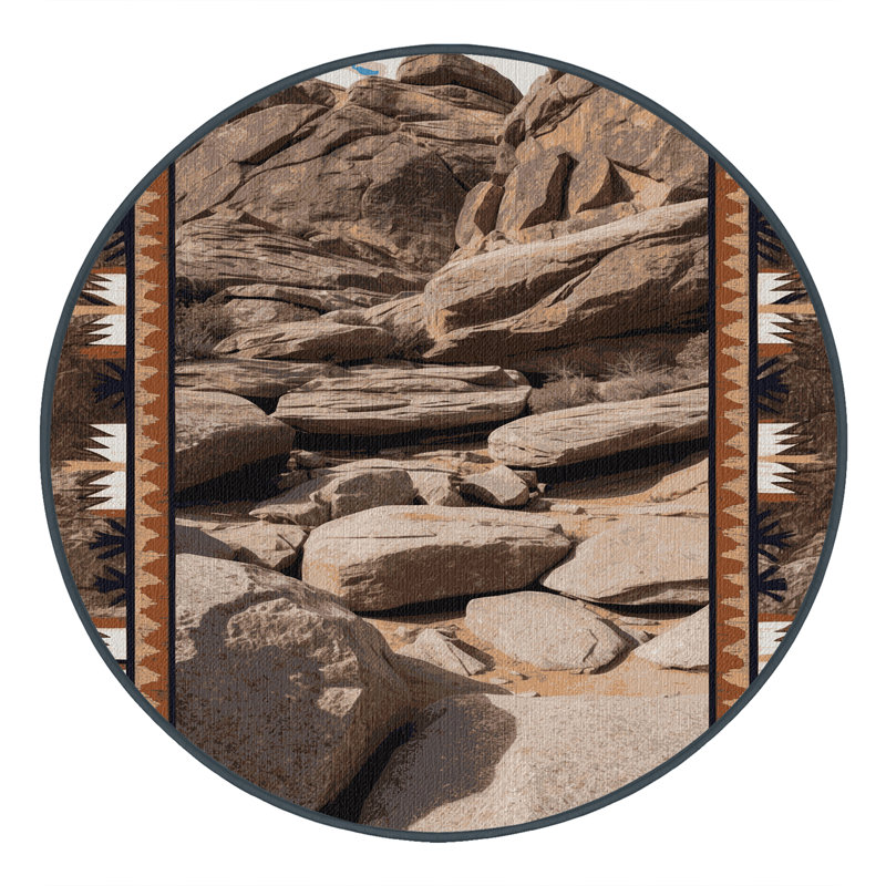 Washable Rocky Terrain Southwestern Area Rug, Square 4'