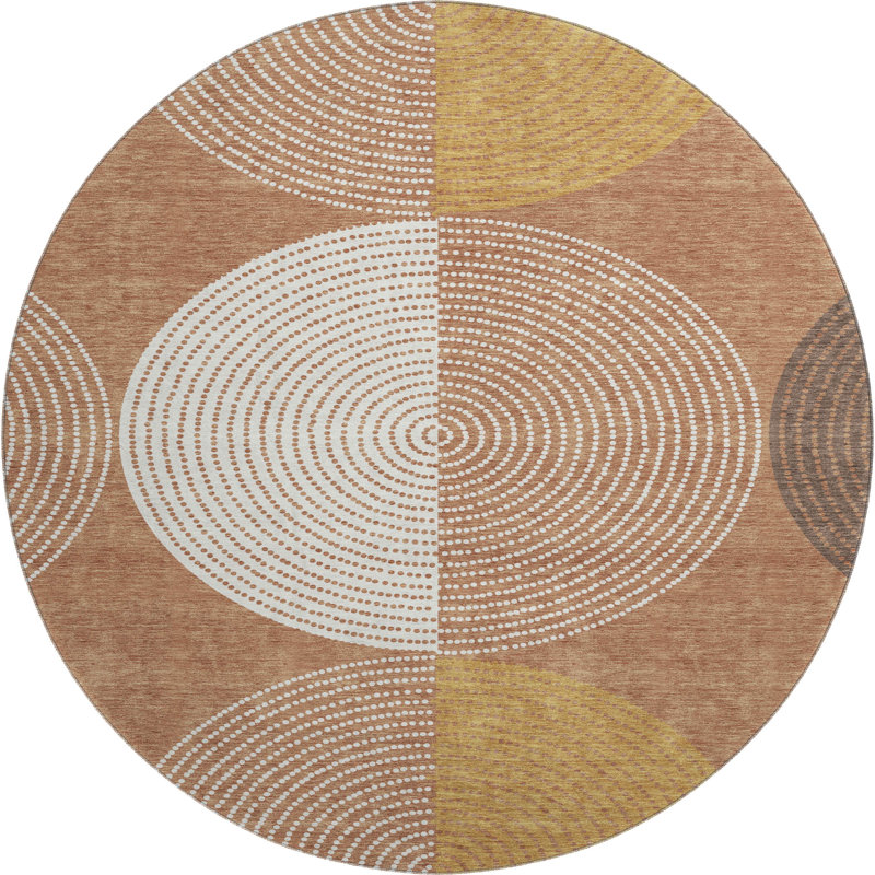 Premium Machine Washable Mayfield AMF2281 Geometric Rug, 8' Round, Copper