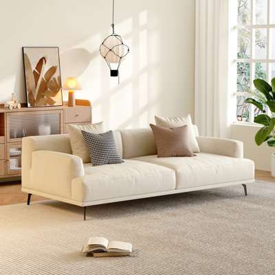 Modern Minimalist Sofa With Cotton-linen Fabric, Solid Wood Frame And High-elastic Sponge Seat Cushion Light Beige