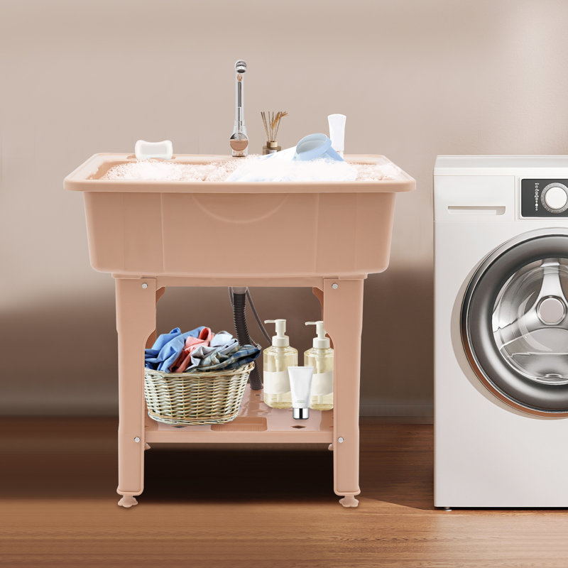 Spacious Laundry Sink With Storage Shelf And Soap Dish