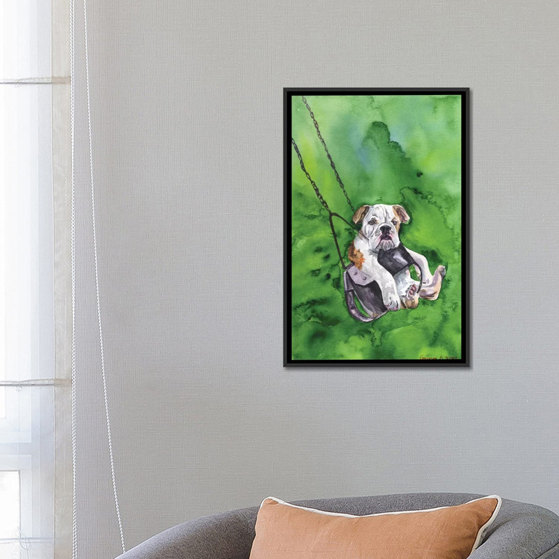 "american bouledogue chiot" , impression sur toile, H 26 po x l 18 po x P 1,5 po, Toile avec cadre noir, Pas de tapis