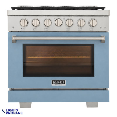 KUCHT Professional 36 po 5,2 pieds cubes Cuisinière au gaz propane et four à convection en bleu clair avec brûleurs True Simmer