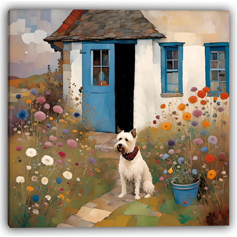 Cozy Cottage & Loyal Companion - Art mural sur toile tendue, H 12 po x l 12 po x P 1 po