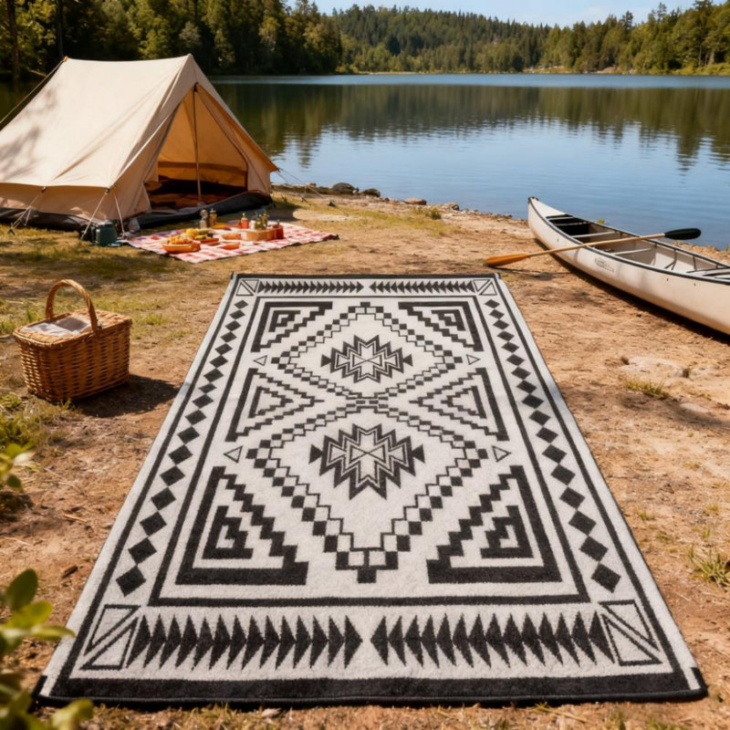 Tapis extérieur réversible, paille en plastique imperméable avec sac de transport
