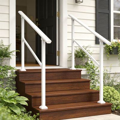 Ensemble de 2 rampes d'escalier d'extérieur, rampes d'escalier d'extérieur, rampes d'escalier d'extérieur, ensembles de rampes de porche en béton, brique et marches en bois