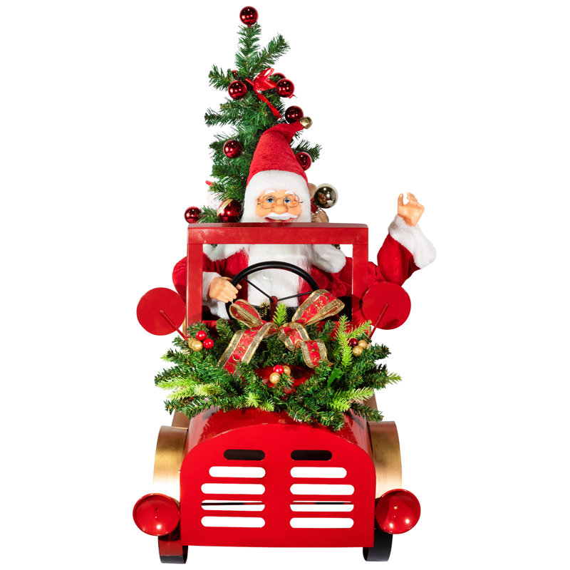 Animated And Musical Santa Driving Vintage Truck Christmas Decoration - 36.5"