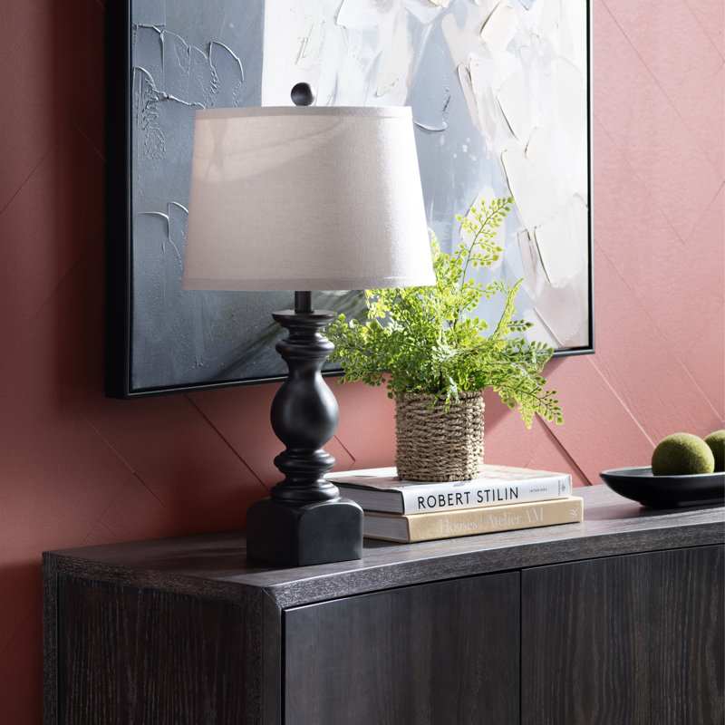Set Of 2 With Light Undertone Resin Table Lamp With Shade, Black, Oatmeal