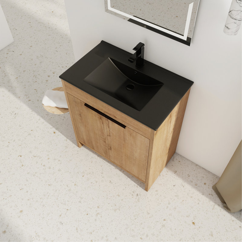 30" Freestanding Bathroom Cabinet With Basin & 2 Soft-Close Cabinet Doors