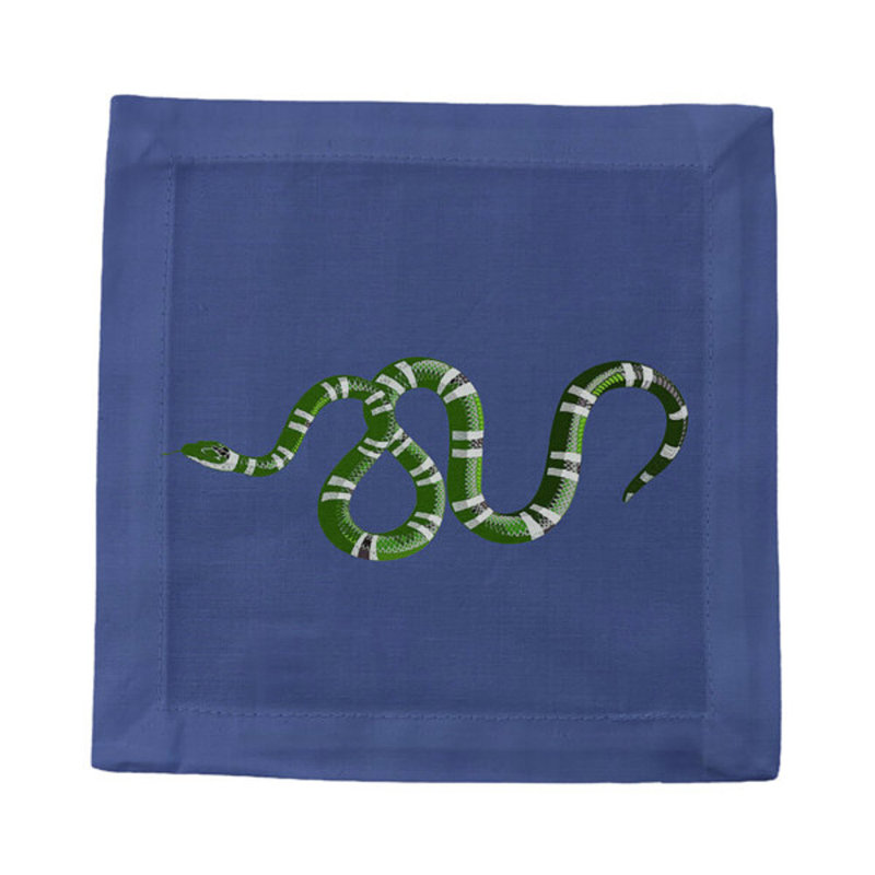 Serpent Cotton Sateen Cocktail Napkins, Blue