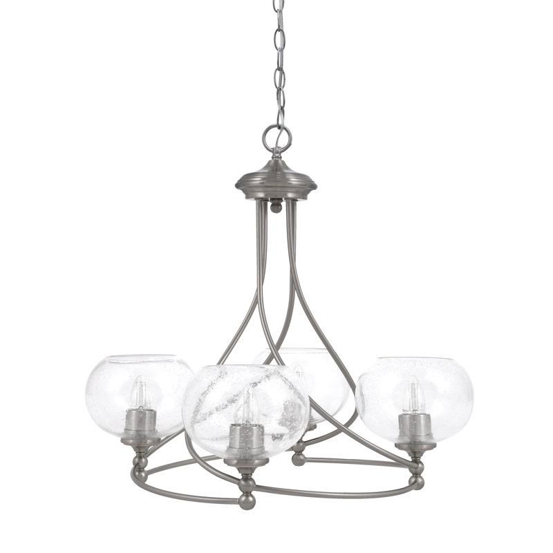 Sadea 4 Light Uplight Chandelier Shown With 7" Glass, Brushed Nickel, Clear Seeded