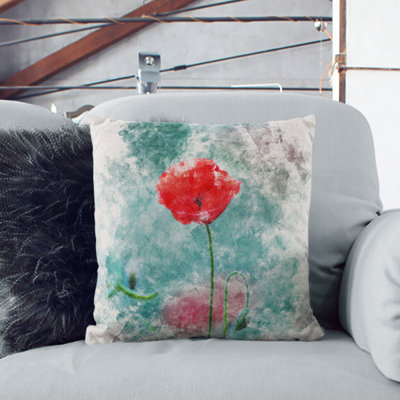A Lone Poppy Flower Watercolour Scatter Cushion