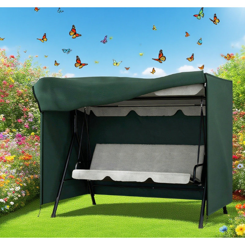 Housse pour balancelle d'extérieur - Tissu foncé, conception respirante, cordon de serrage avec bloque-cordons, grande ouverture zippée, pliage compact, 205 cm L x 124 cm l x 164 cm H. Pour terrasse, protège les chaises du soleil.