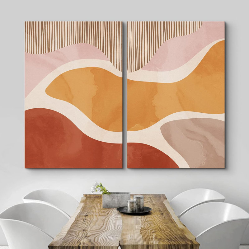 Mid-Century, Mid-Century, pastel, orange, rose, brun, vagues, formes abstraites, chic moderne sur toile, Toile tendue