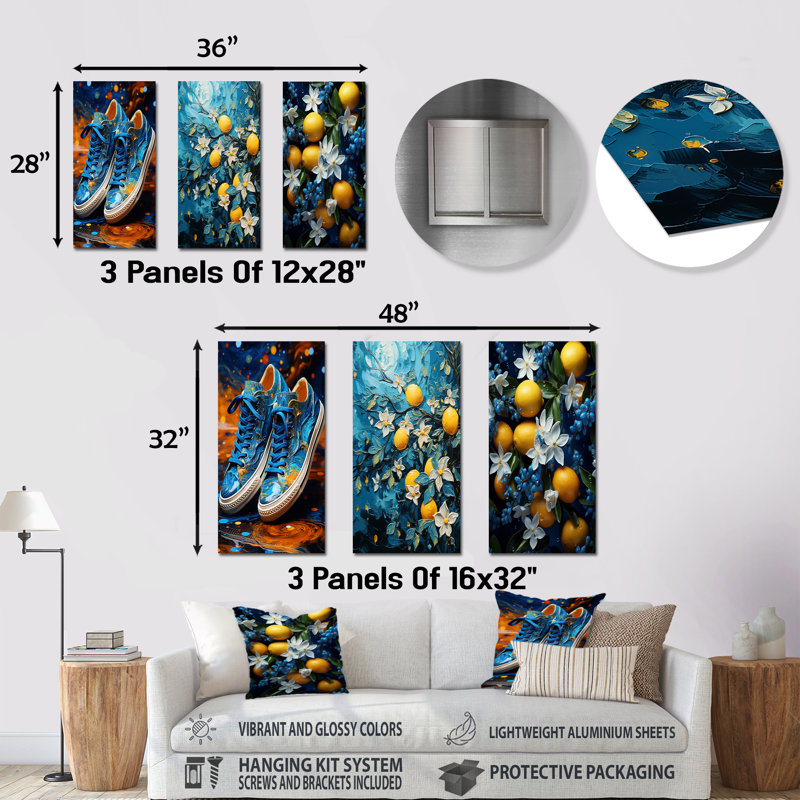 Starfruit Starry Night - fruits, ensemble de 3 impressions sur métal, H 28 po x l 36 po
