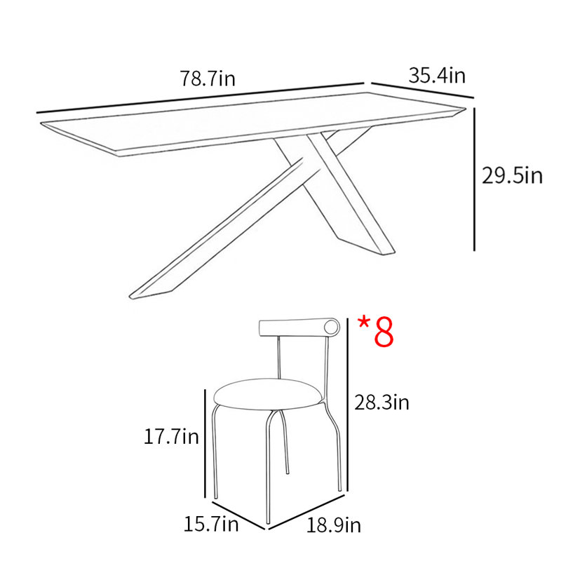 Ensemble de table de salle à manger rectangulaire de style français, H 29,5 po x L 78,7 po x l 35,4 po, Blanc