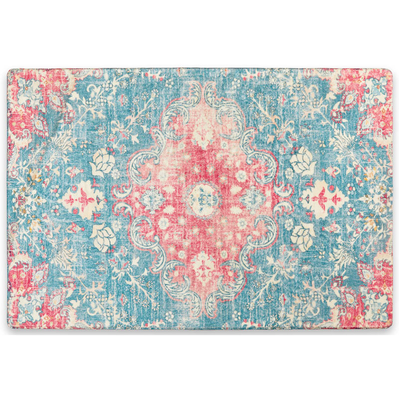 Juanelle Performance Washable Indoor Rug, Retangle 3' x 5', Turquoise & Pink