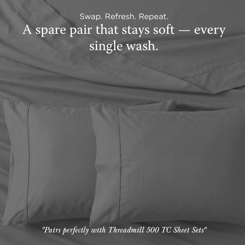 Threadmill 500 TC Cotton Sateen Pillowcase Set | Solid, Jacquard and Stripe, Pillowcases - King, Dark Grey Solid