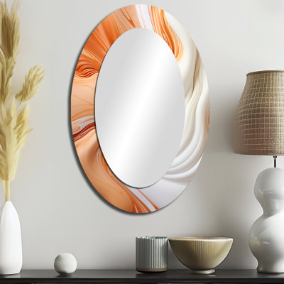 Orange And White Paint Waves - Modern Oval Wall Mirror