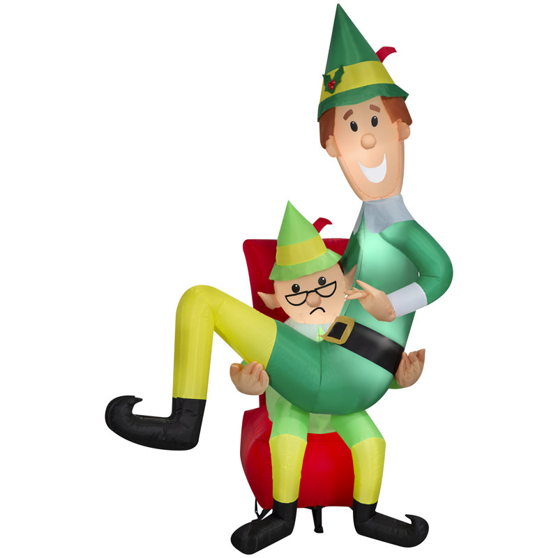 Noël gonflable Buddy the Elf sur les genoux de Papa Elf