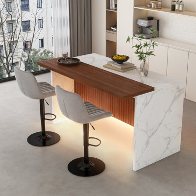 Spacieux ensemble d'îlot de cuisine moderne avec surface en marbre Led, MDF élégance, centre de salle à manger
