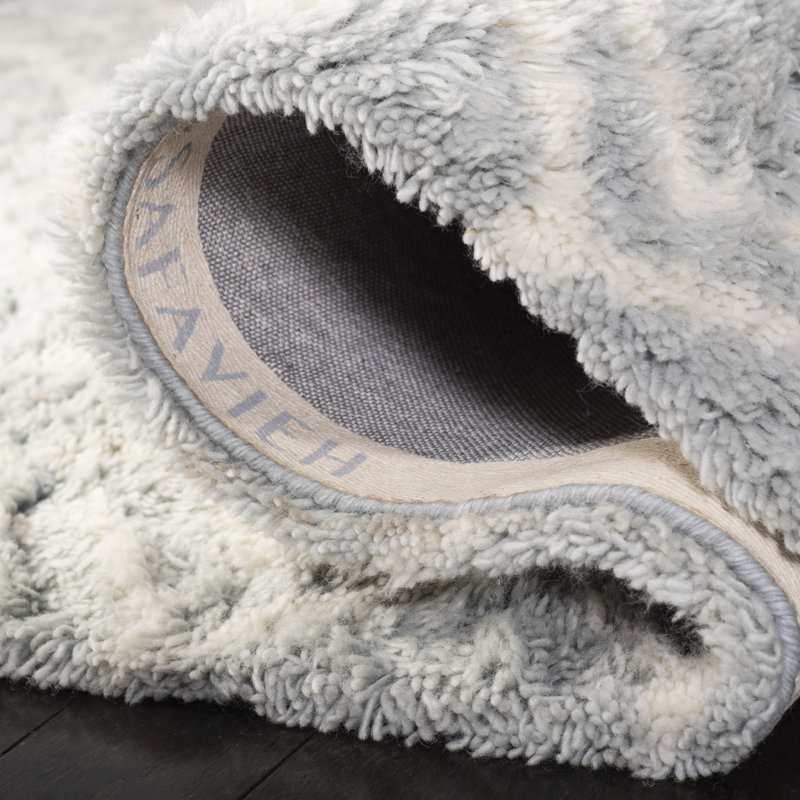 Tapis bleu / ivoire en laine et coton touffeté à la main Derron, Tapis de couloir 2 pi 3 po x 8 pi