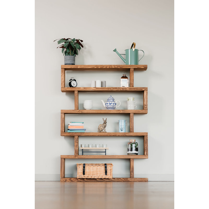 Eads Solid Wood Geometric Bookcase, 127" H x 130" W x 20" D, Dark Oak