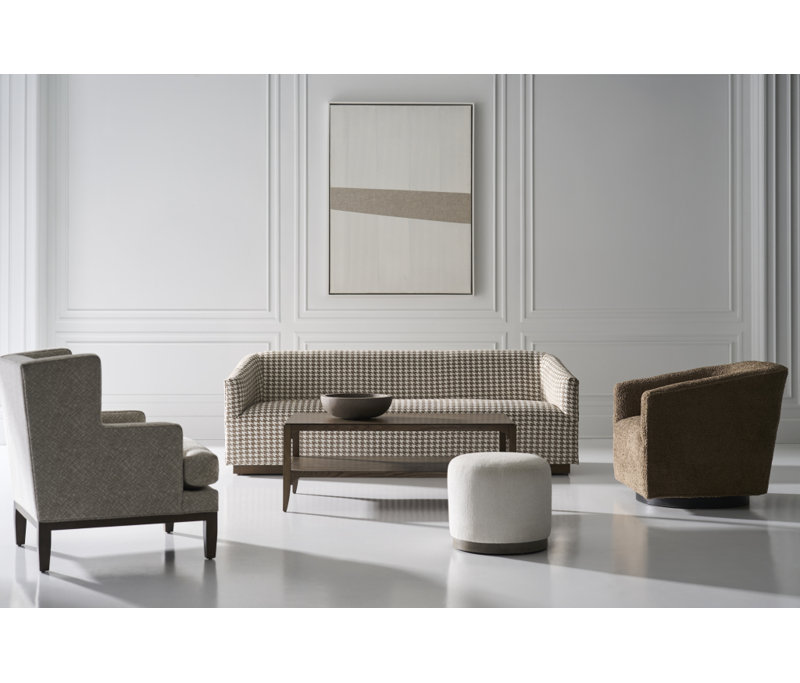 Corbin Round Ottoman, 2018 Snow, French Oak
