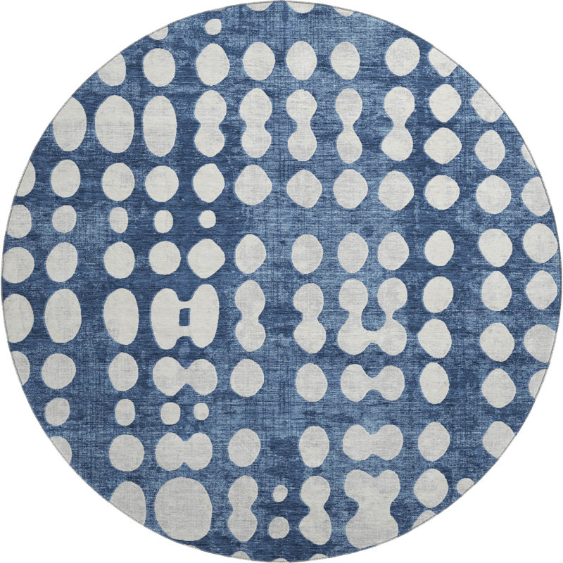 Tapis bleu marine de qualité supérieure lavable à la machine Prisco, Rond 8 pi