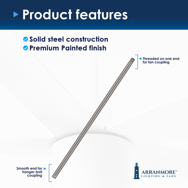 Steel Fan Threaded End Downrod, Brushed Nickel, 36" H x 1.25" W x 1.25" D