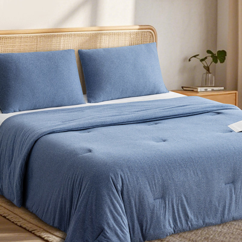 Wayfair Basics® 3 Pieces Soft Jersey Knit All-Season Comforter Set, Heather Taupe, King Comforter + 2 King Shams