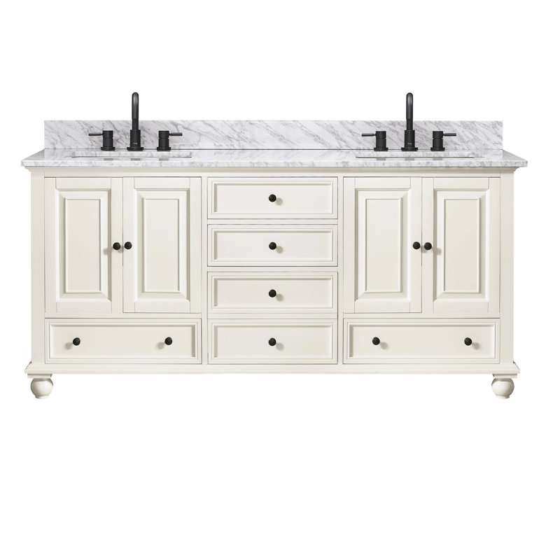 Thompson 61" Double Modern Bathroom Vanity Set, Charcoal Glaze, Carrera White, 60"