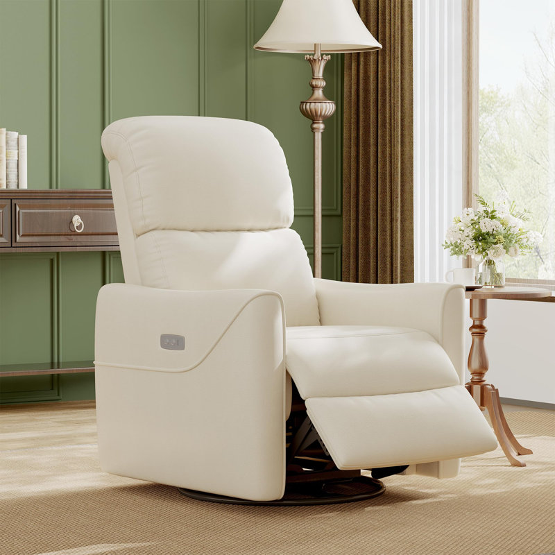 PU Leather Power Swivel Glider Recliner Chair with Lumbar Support & USB Port, Electric Rocker for Living Room or Nursery, Beige