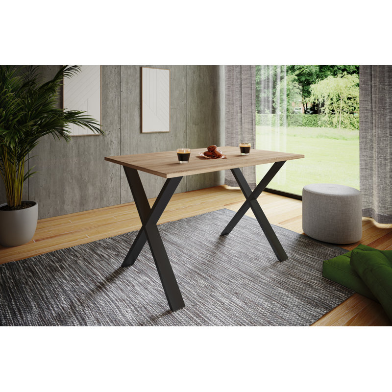 Alwilda Metal Base Dining Table, Natural brown, 76cm H x 110cm W x 80cm D, Black