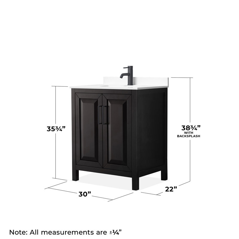 Daria 30'' W Single Vanity, White Cultured Marble, Dark Espresso, Matte Black