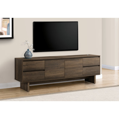 Meuble télé, console de 72 po, meuble multimédia, tiroirs de rangement, armoire de rangement, stratifié brun, transitionnel