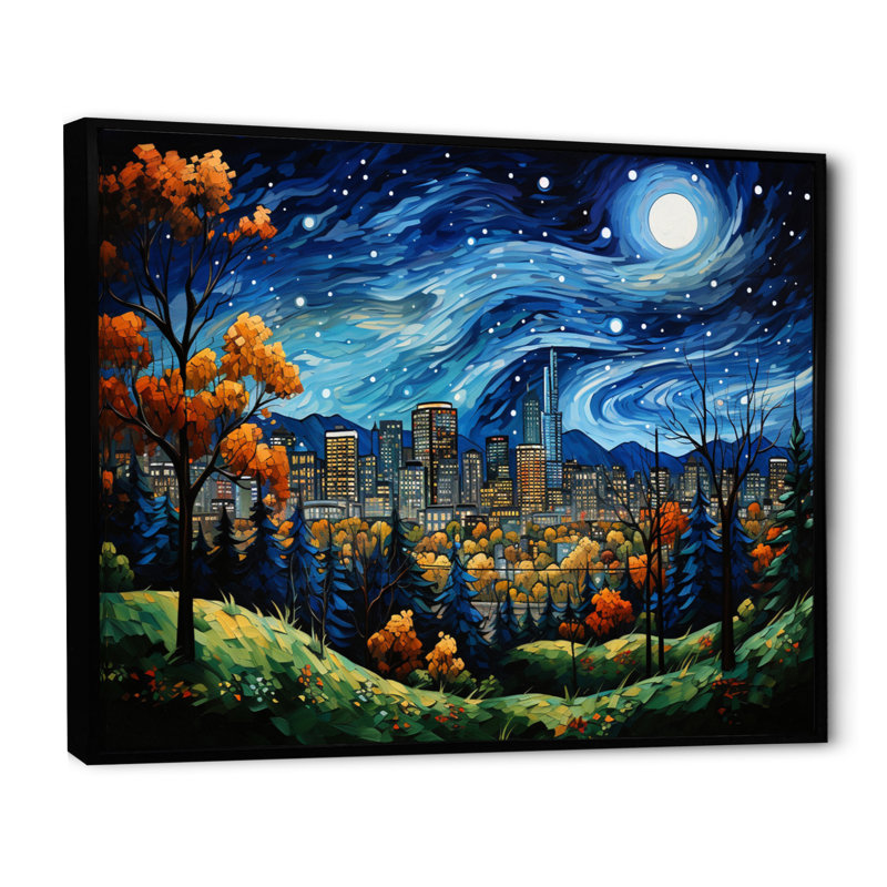 «Masterry Toronto The Starry I» sur toile, H 16 po x l 32 po x P 1 po, Cadre flottant noir