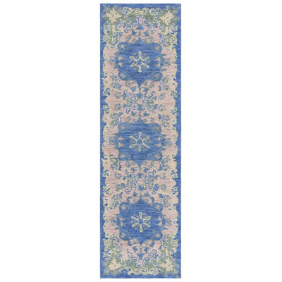 Savonnerie 402 Hand Tufted Wool/Cotton Oriental Indoor Use Only Rug in Blue/Pink