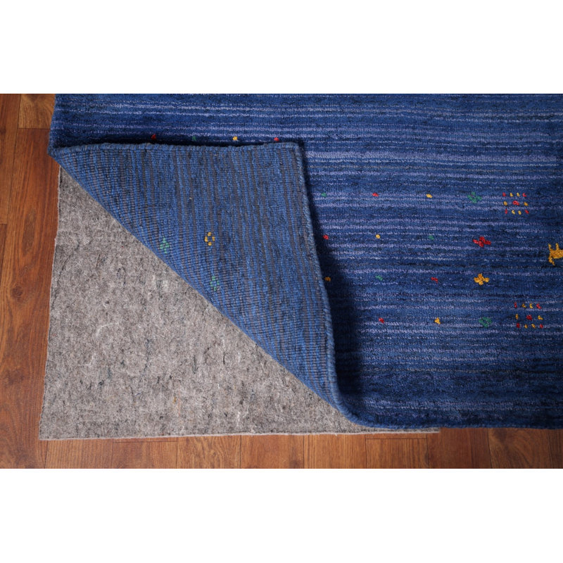 Tapis oriental bleu royal à rayures Gabbeh 8 x 9