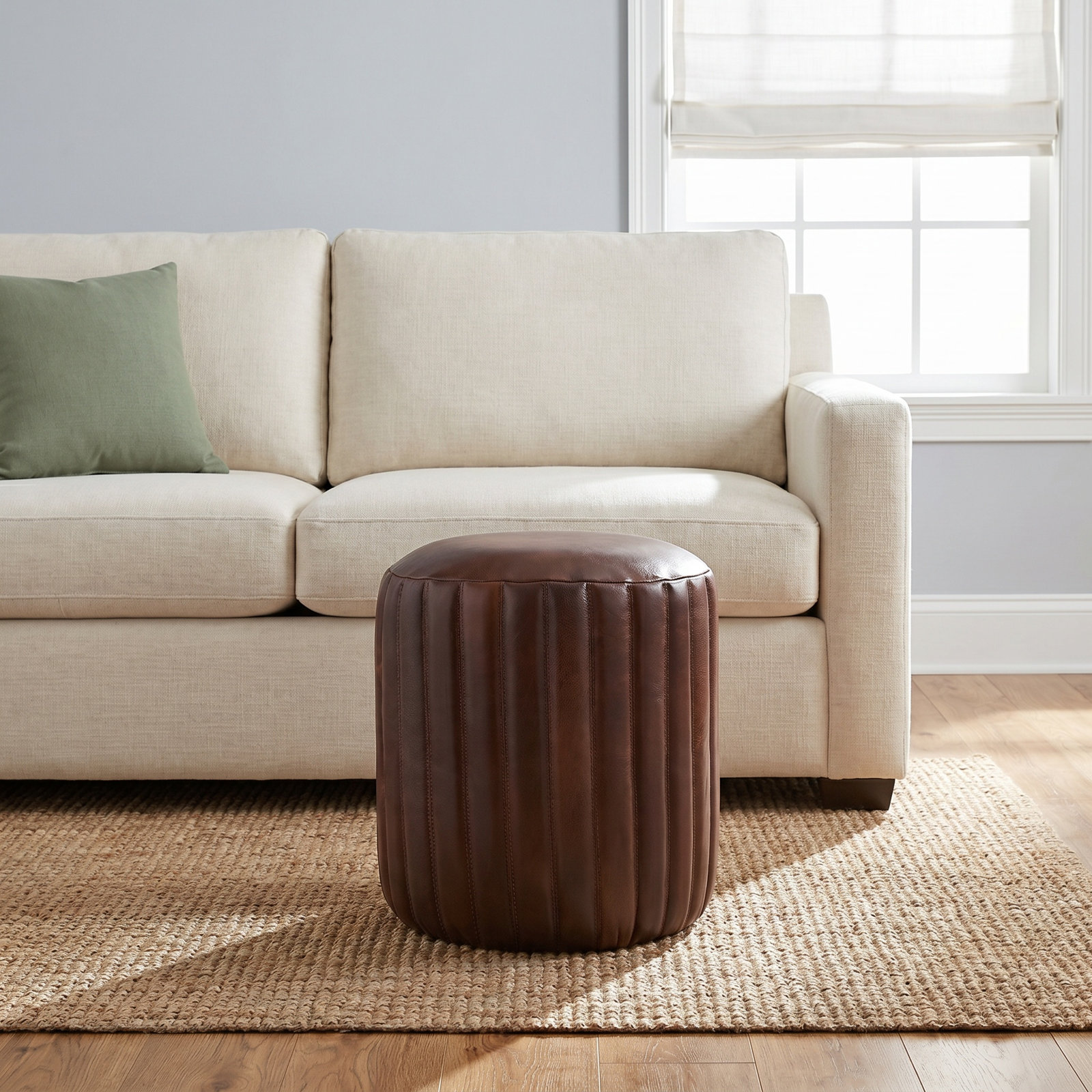 Ishti 15" Genuine Leather Pouffe